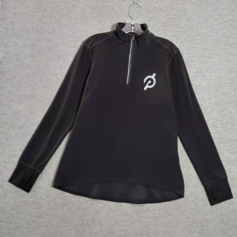 Peloton Women Sweatshirt Medium‎ Black 1/2 Zip Logo Graphic Mock Neck Spandex
